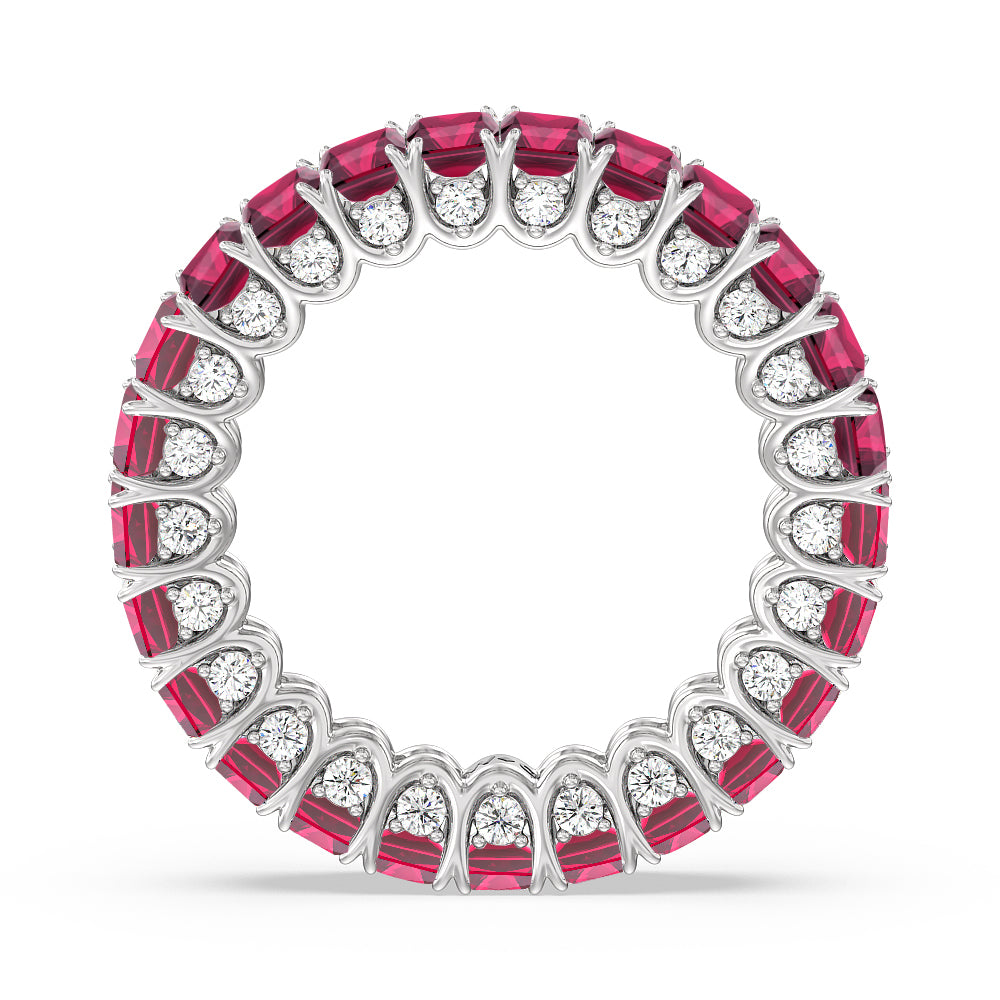 Created Ruby Emerald Split Prong Basket Eternity Ring Size 7.25 with 14KT White Gold Cut Diamond in 14KT White Gold view 3
