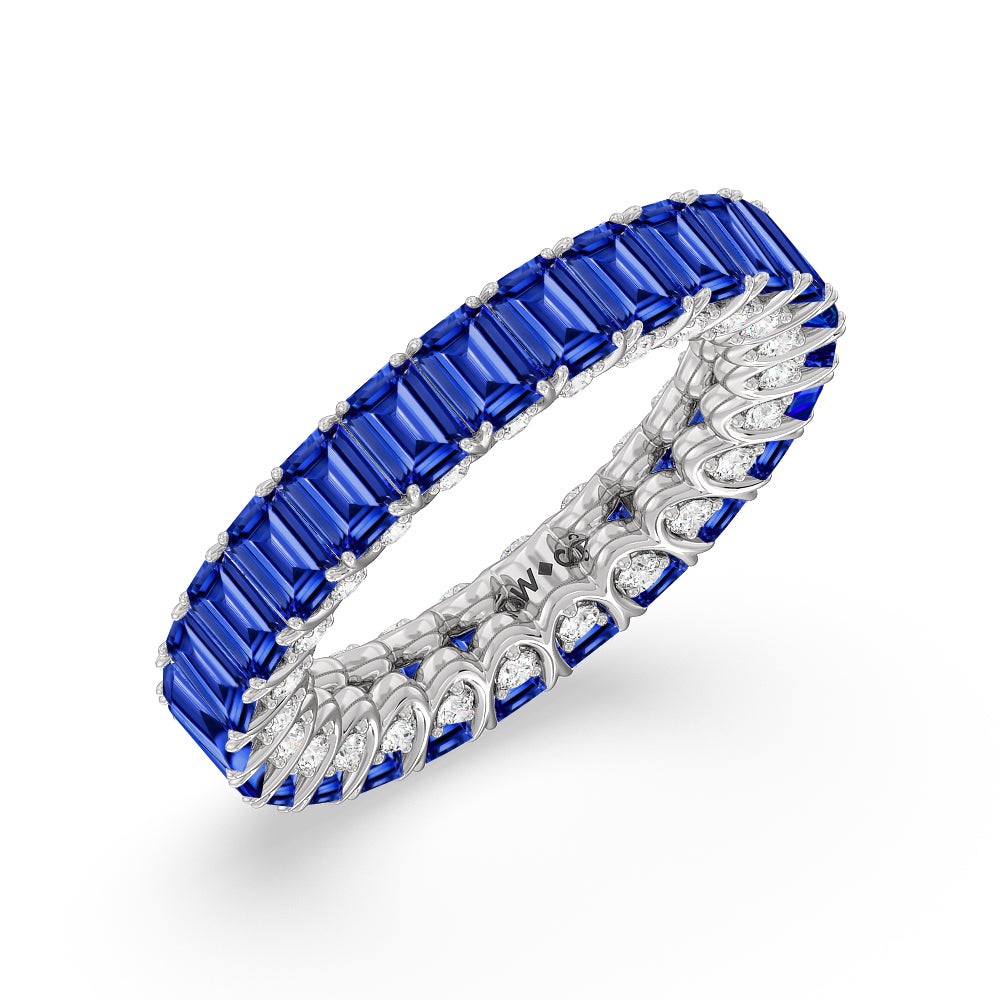 Created Sapphire Emerald Split Prong Basket Eternity Ring Size 6.25 with 14KT White Gold Cut Diamond in 14KT White Gold view 2
