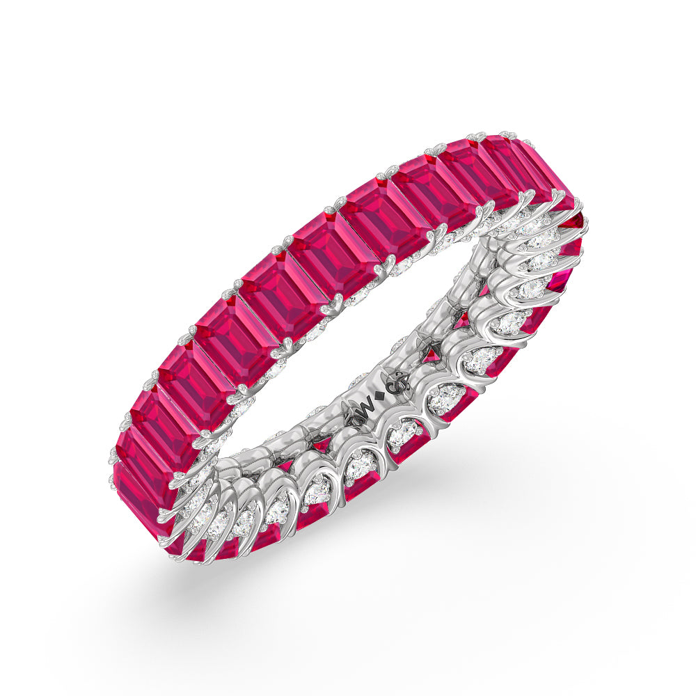 Created Ruby Emerald Split Prong Basket Eternity Ring Size 7.25 with 14KT White Gold Cut Diamond in 14KT White Gold view 2
