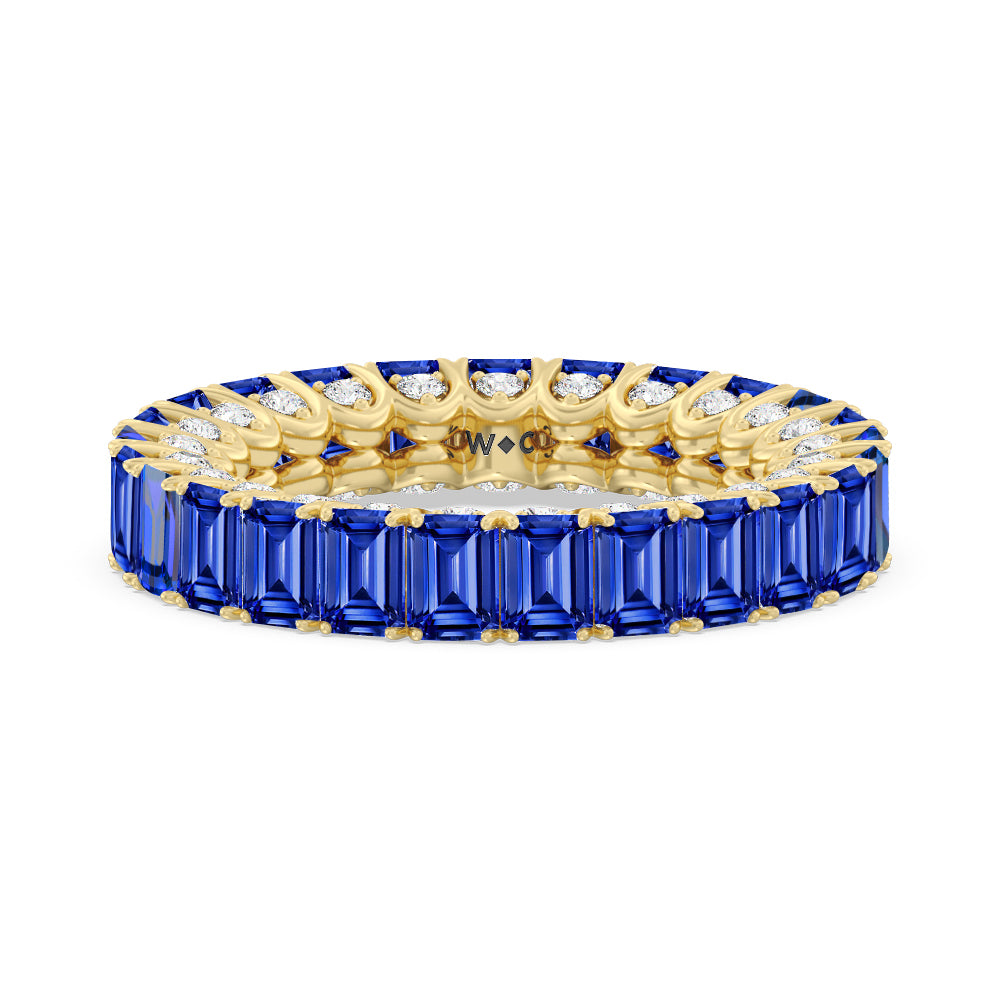 Created Sapphire Emerald Split Prong Basket Eternity Ring with 14KT Yellow Gold Cut Diamond in 14KT Yellow Gold view 1
