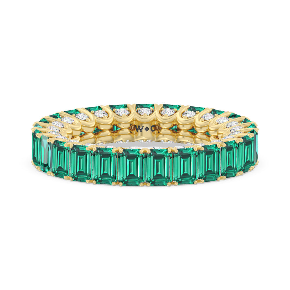 Created Emerald Split Prong Basket Eternity Ring with 14KT Yellow Gold Cut Diamond in 14KT Yellow Gold view 1
