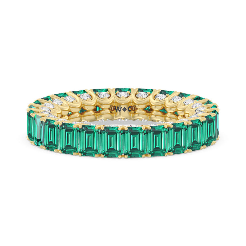 Created Emerald Split Prong Basket Eternity Ring