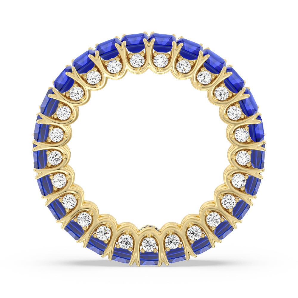 Created Sapphire Emerald Split Prong Basket Eternity Ring with 14KT Yellow Gold Cut Diamond in 14KT Yellow Gold view 3
