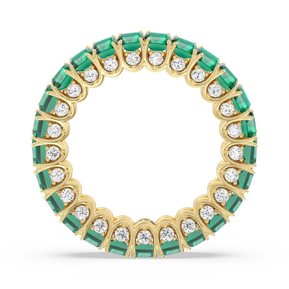 Created Emerald Split Prong Basket Eternity Ring with 14KT Yellow Gold Cut Diamond in 14KT Yellow Gold view 3
