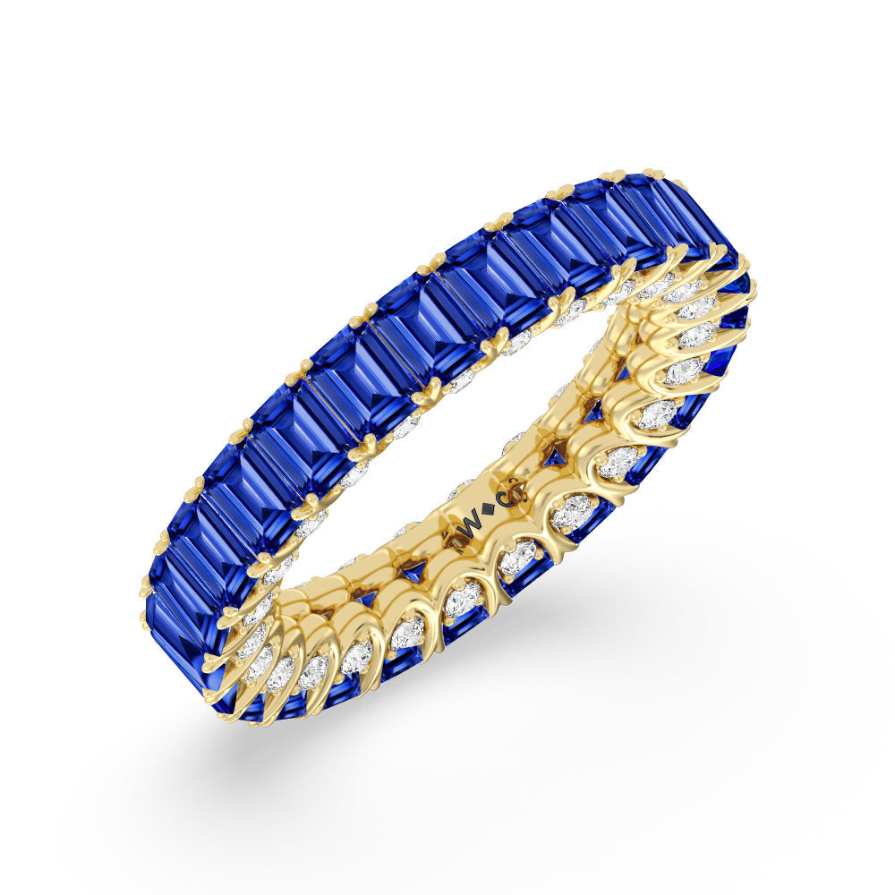 Created Sapphire Emerald Split Prong Basket Eternity Ring with 14KT Yellow Gold Cut Diamond in 14KT Yellow Gold view 2

