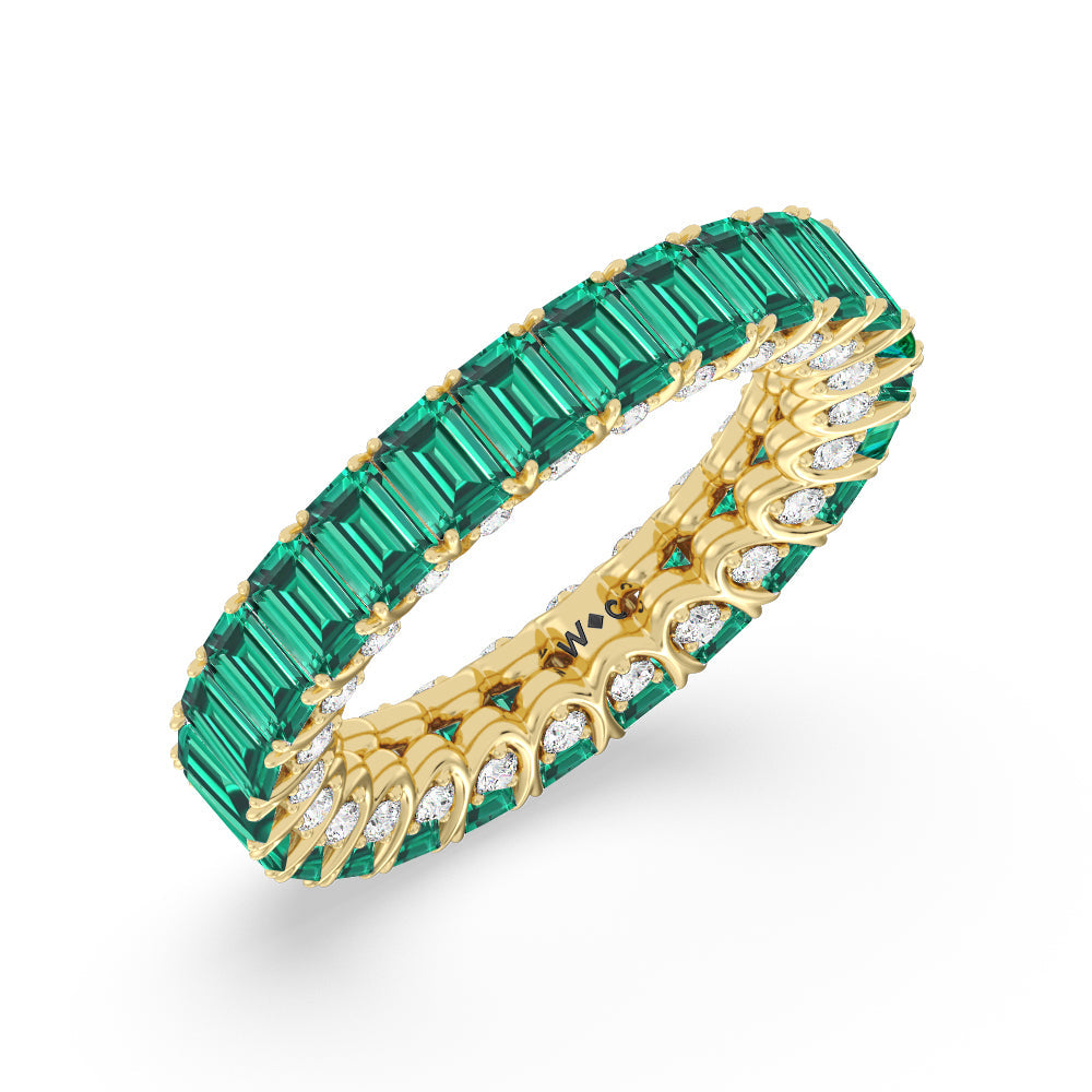 Created Emerald Split Prong Basket Eternity Ring with 14KT Yellow Gold Cut Diamond in 14KT Yellow Gold view 2

