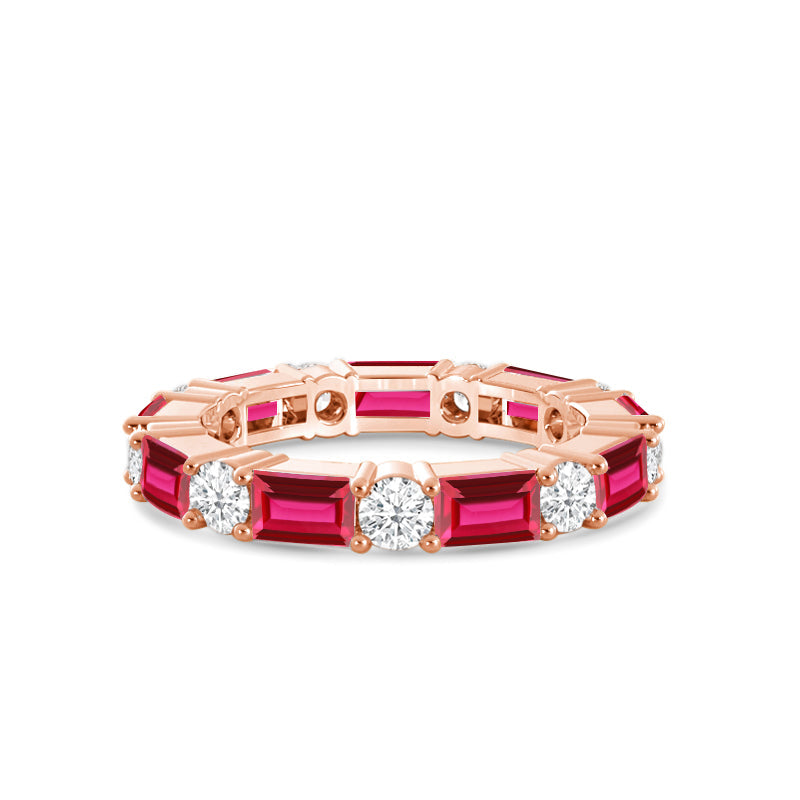 Geometric Sequence Created Ruby and Round Diamond Eternity Ring with 14KT Rose Gold Cut Diamond in 14KT Rose Gold view 1
