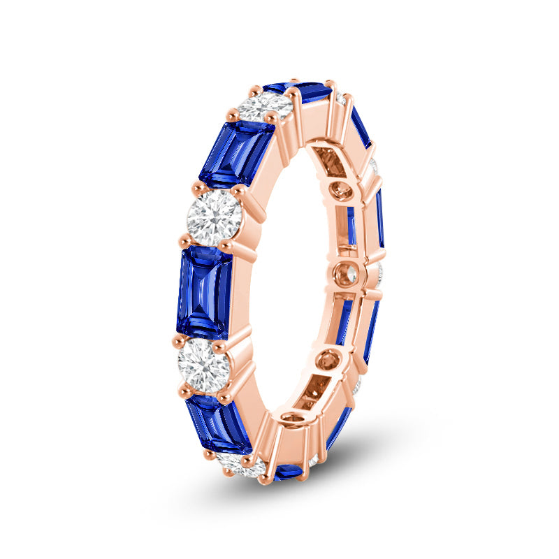 Geometric Sequence Created Sapphire and Round Diamond Eternity Ring with 14KT Rose Gold Cut Diamond in 14KT Rose Gold view 2
