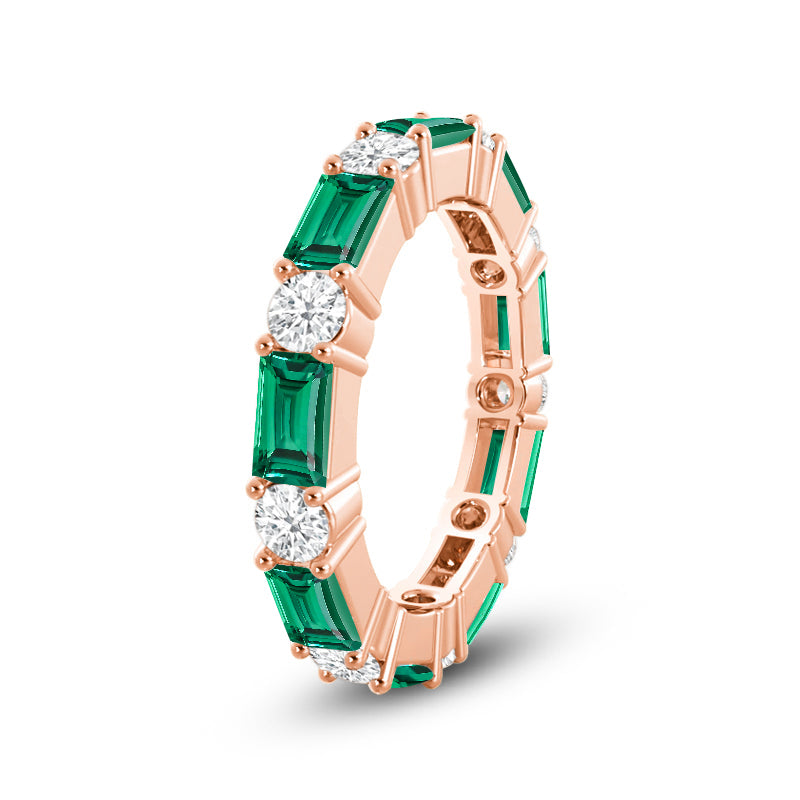 Geometric Sequence Created Emerald and Round Diamond Eternity Ring with 14KT Rose Gold Cut Diamond in 14KT Rose Gold view 2
