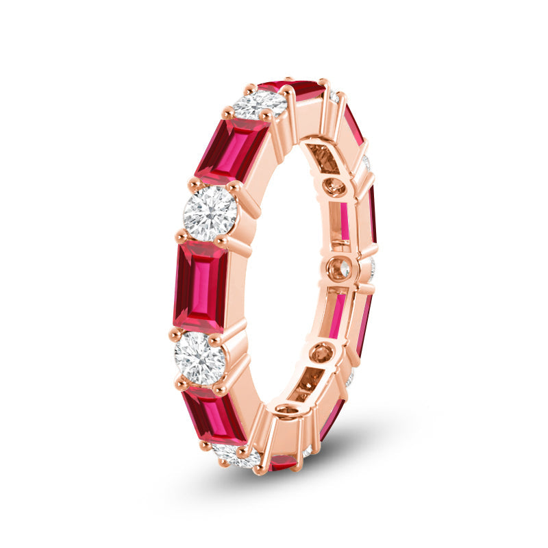 Geometric Sequence Created Ruby and Round Diamond Eternity Ring with 14KT Rose Gold Cut Diamond in 14KT Rose Gold view 2
