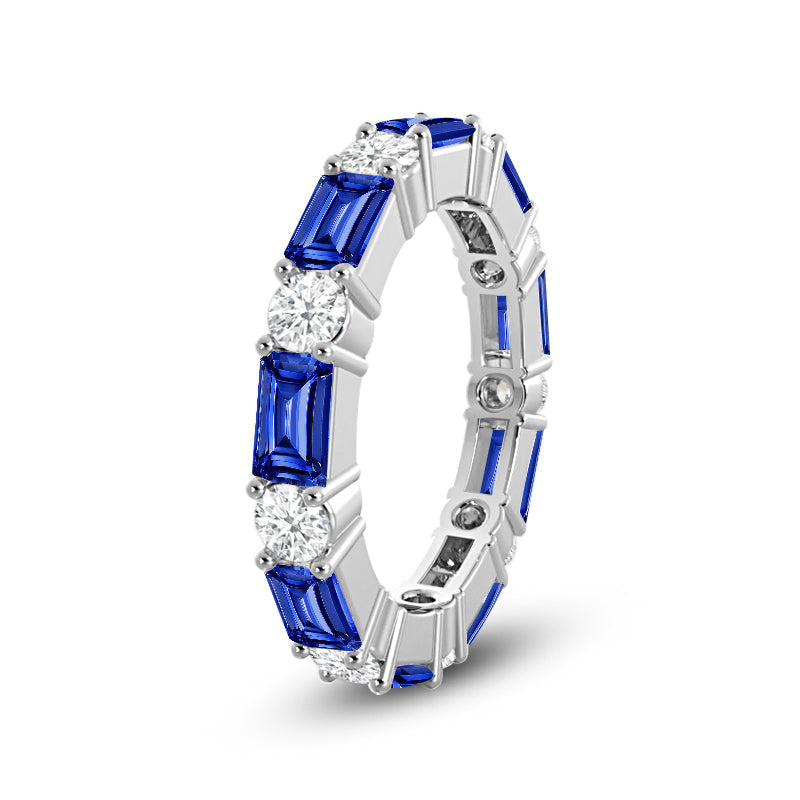 Geometric Sequence Created Sapphire and Round Diamond Eternity Ring with 14KT White Gold Cut Diamond in 14KT White Gold view 2
