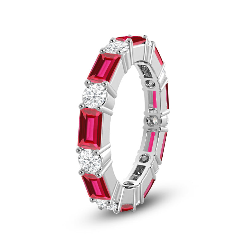 Geometric Sequence Created Ruby and Round Diamond Eternity Ring with 14KT White Gold Cut Diamond in 14KT White Gold view 2
