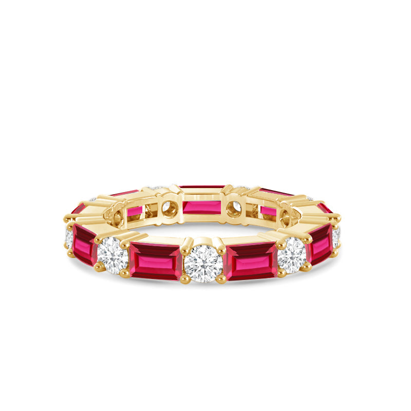 Geometric Sequence Created Ruby and Round Diamond Eternity Ring