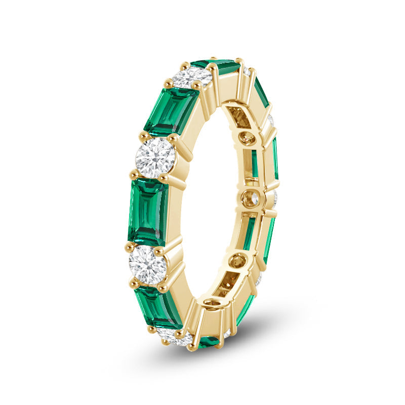 Geometric Sequence Created Emerald and Round Diamond Eternity Ring with 14KT Yellow Gold Cut Diamond in 14KT Yellow Gold view 2
