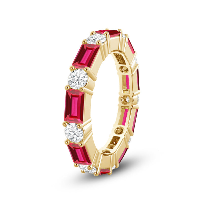 Geometric Sequence Created Ruby and Round Diamond Eternity Ring with 14KT Yellow Gold Cut Diamond in 14KT Yellow Gold view 2
