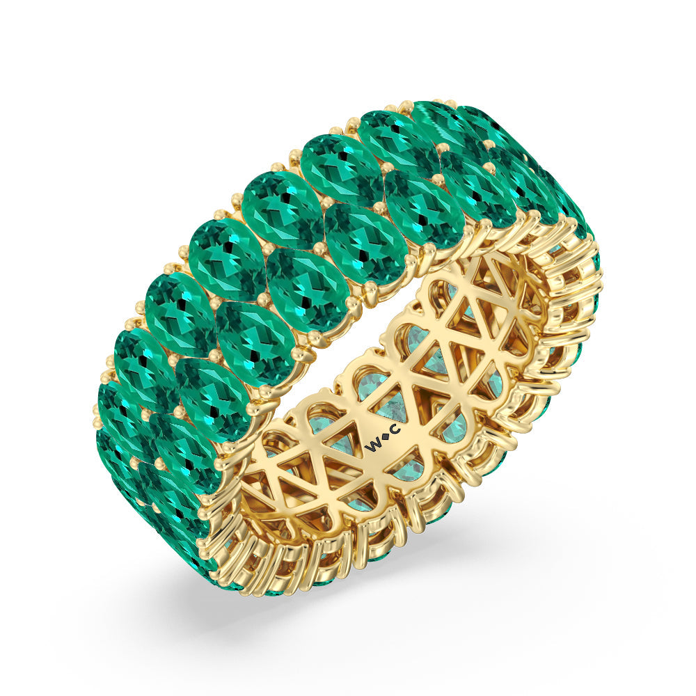 The Oculus Created Emerald Eternity Ring Size 7.5 with 14KT Yellow Gold Cut Diamond in 14KT Yellow Gold view 2
