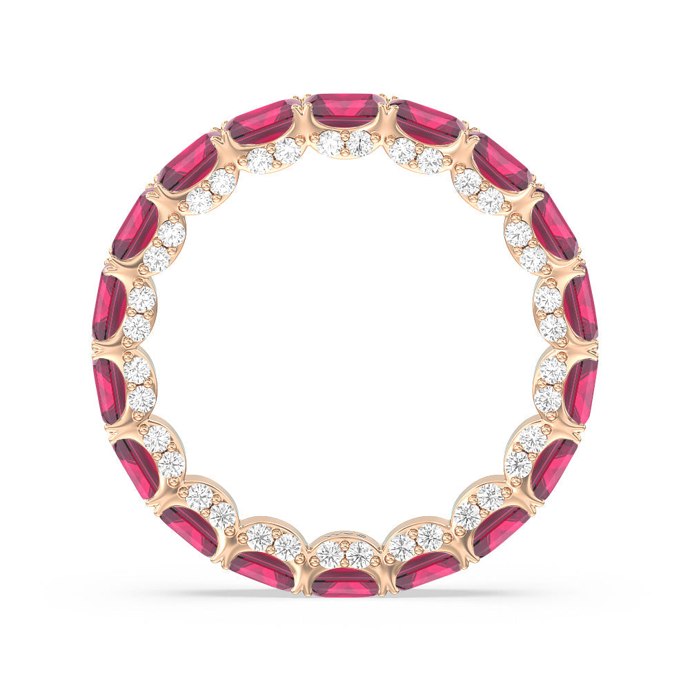East-West Created Ruby Emerald Split Prong Studded Gallery Eternity Ring with 14KT Rose Gold Cut Diamond in 14KT Rose Gold view 3

