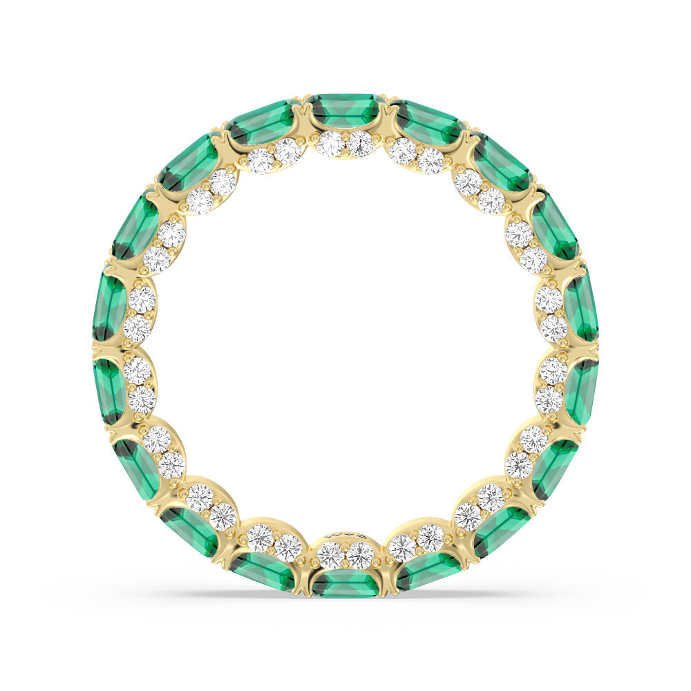 East-West Created Emerald Split Prong Studded Gallery Eternity Ring Size 6.5 with 14KT Yellow Gold Cut Diamond in 14KT Yellow Gold view 3
