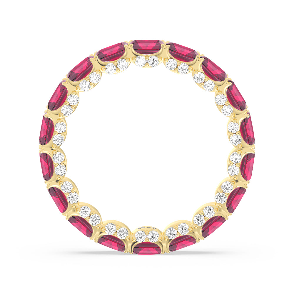 East-West Created Ruby Emerald Split Prong Studded Gallery Eternity Ring with 14KT Yellow Gold Cut Diamond in 14KT Yellow Gold view 3
