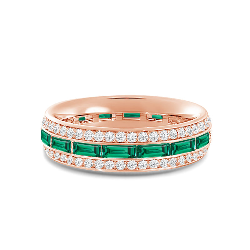 Three Row Diamond and Created Emerald Baguette Channel Eternity Ring with 14KT Rose Gold Cut Diamond in 14KT Rose Gold view 1
