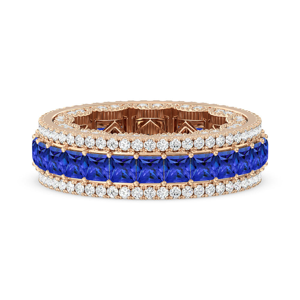 The Greenpoint Created Sapphire Princess Eternity Ring with 14KT Rose Gold Cut Diamond in 14KT Rose Gold view 1
