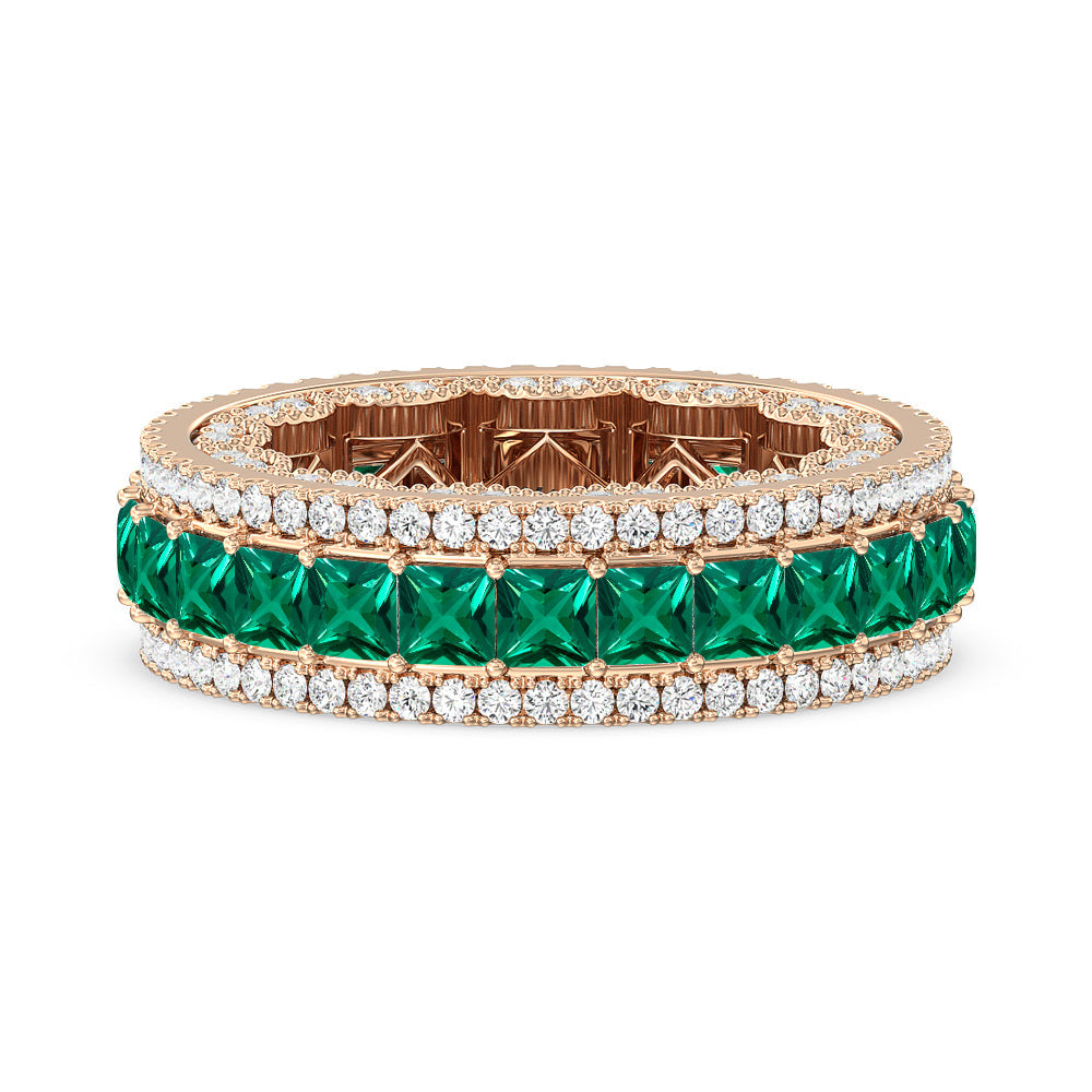 The Greenpoint Created Emerald Princess Eternity Ring with 14KT Rose Gold Cut Diamond in 14KT Rose Gold view 1

