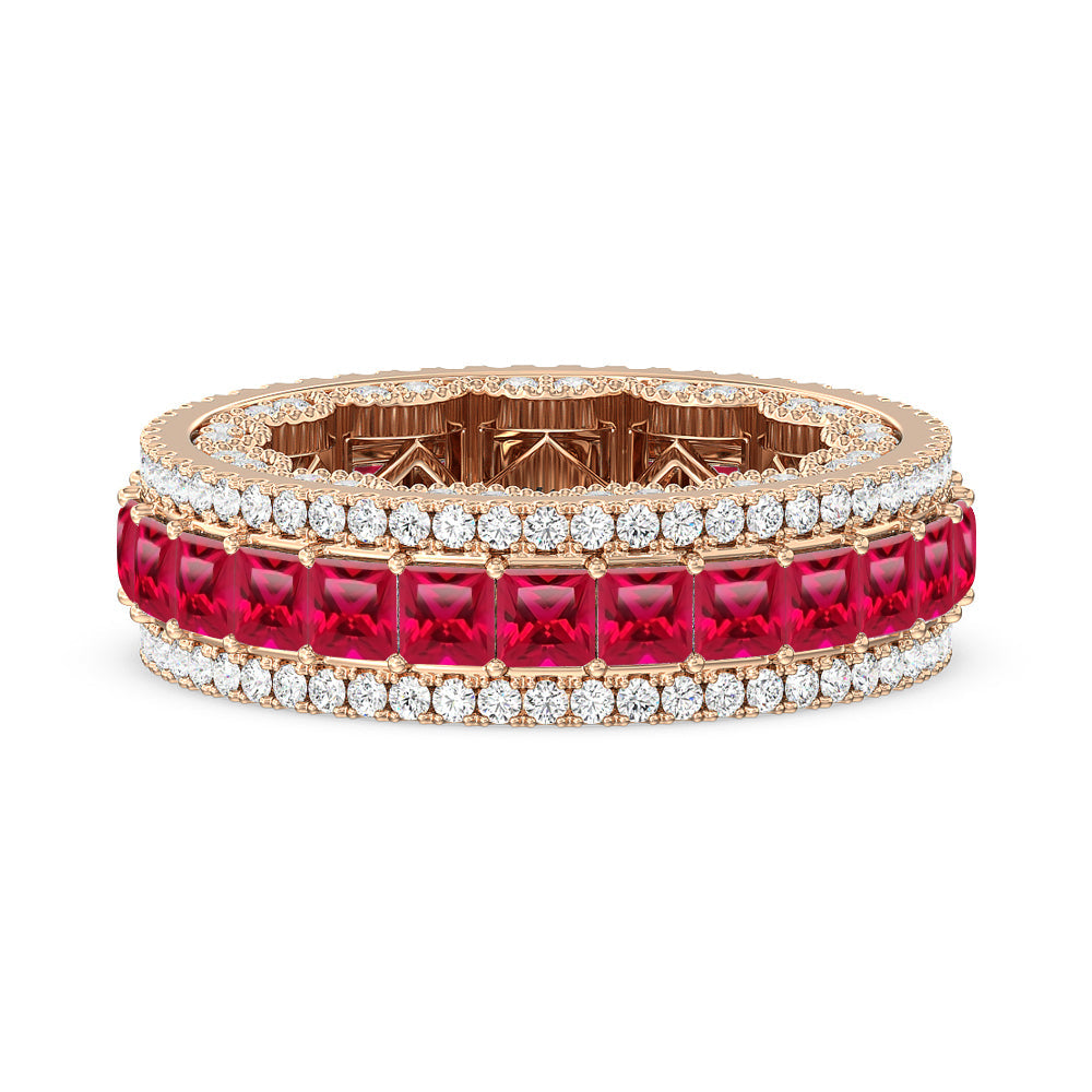 The Greenpoint Created Ruby Princess Eternity Ring with 14KT Rose Gold Cut Diamond in 14KT Rose Gold view 1
