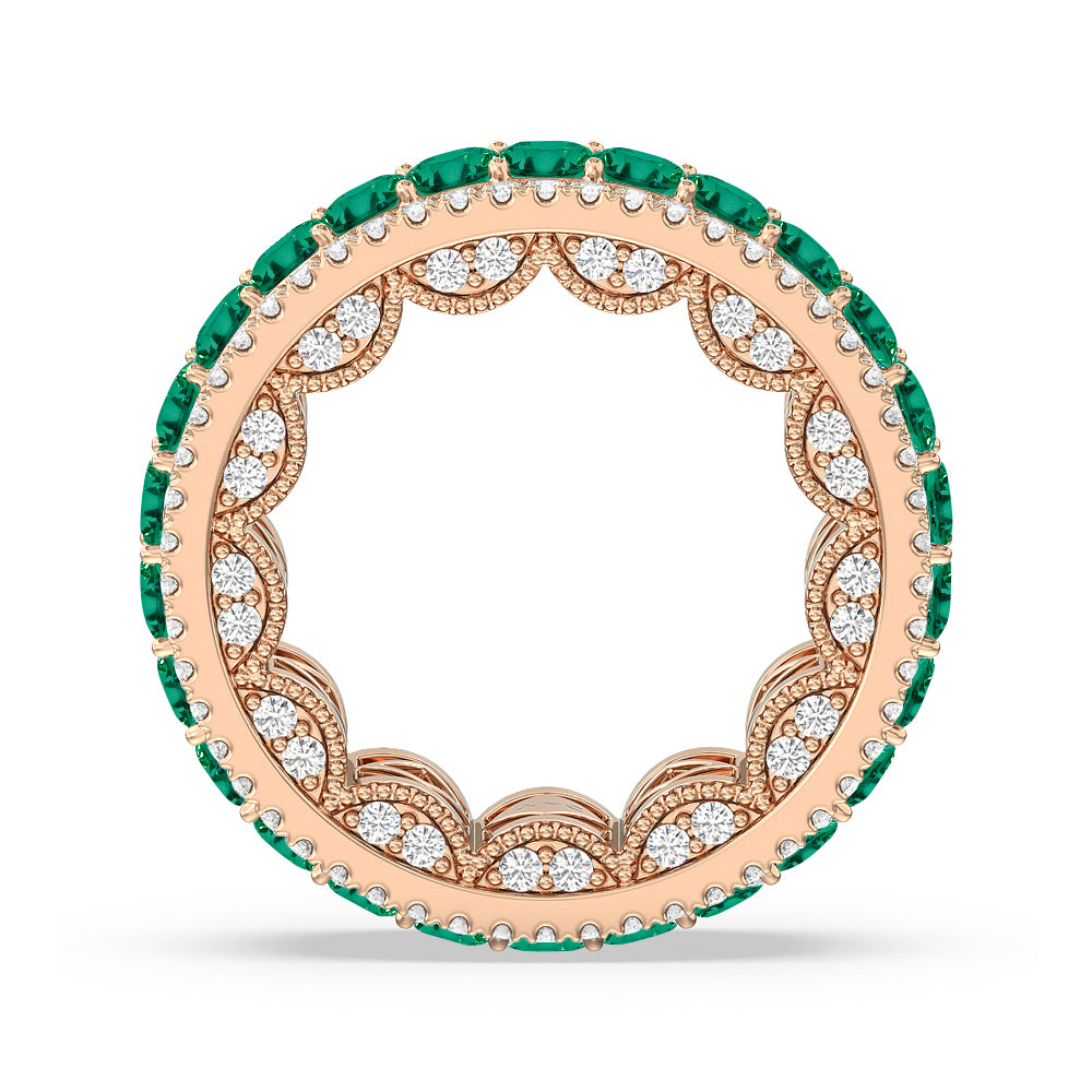 The Greenpoint Created Emerald Princess Eternity Ring with 14KT Rose Gold Cut Diamond in 14KT Rose Gold view 3

