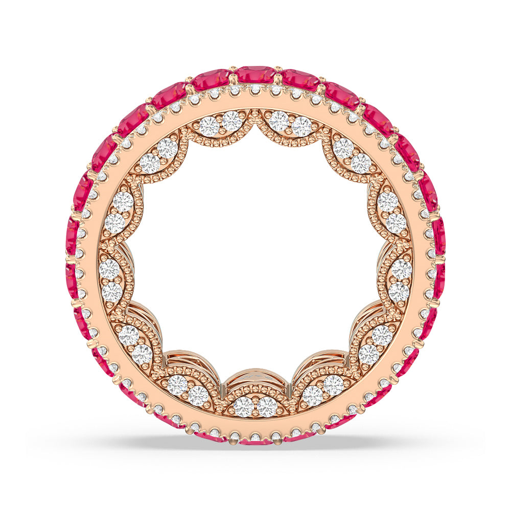 The Greenpoint Created Ruby Princess Eternity Ring with 14KT Rose Gold Cut Diamond in 14KT Rose Gold view 3
