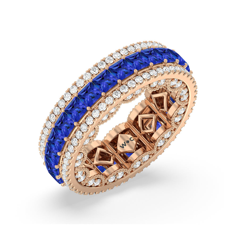 The Greenpoint Created Sapphire Princess Eternity Ring with 14KT Rose Gold Cut Diamond in 14KT Rose Gold view 2
