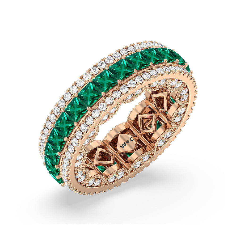 The Greenpoint Created Emerald Princess Eternity Ring with 14KT Rose Gold Cut Diamond in 14KT Rose Gold view 2

