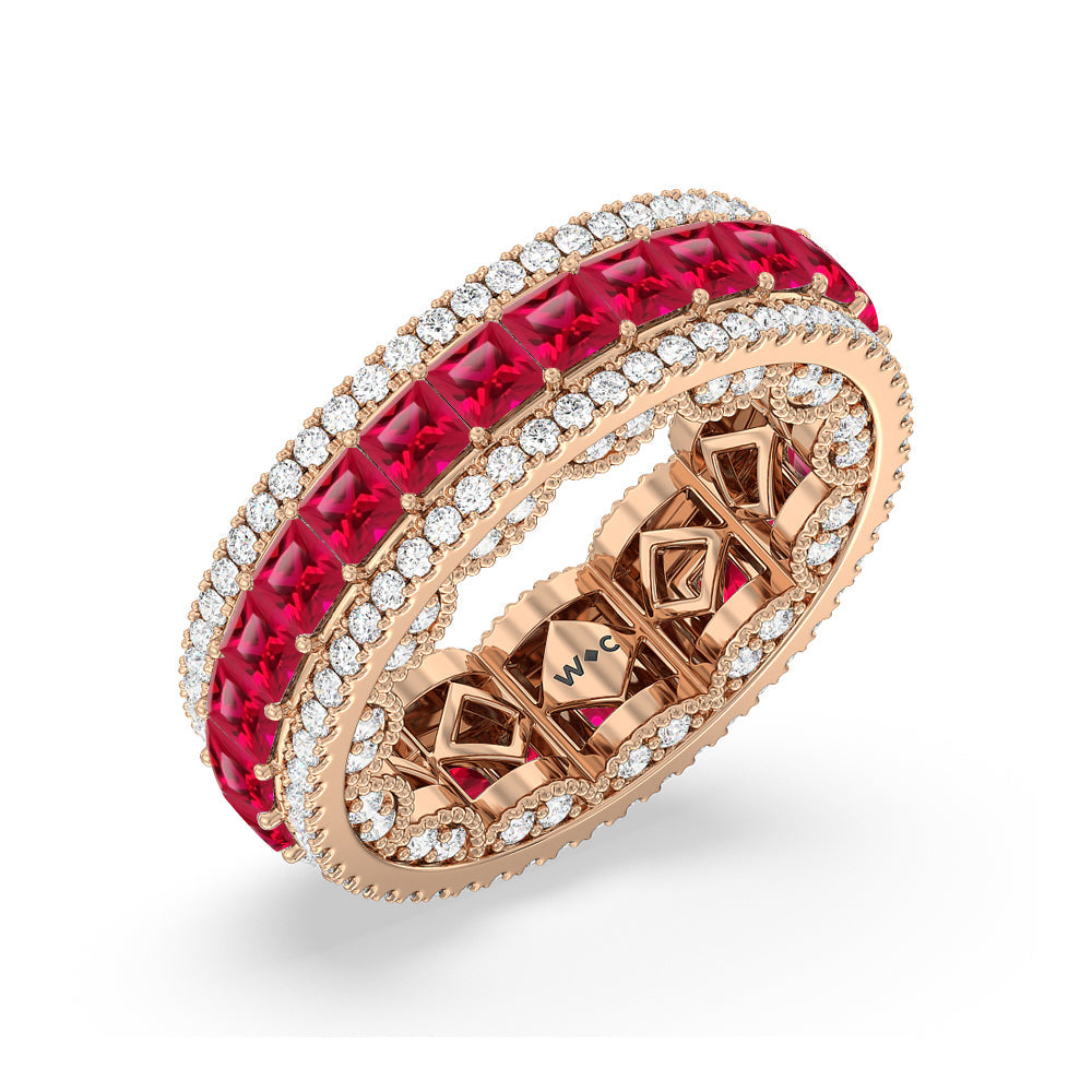 The Greenpoint Created Ruby Princess Eternity Ring with 14KT Rose Gold Cut Diamond in 14KT Rose Gold view 2
