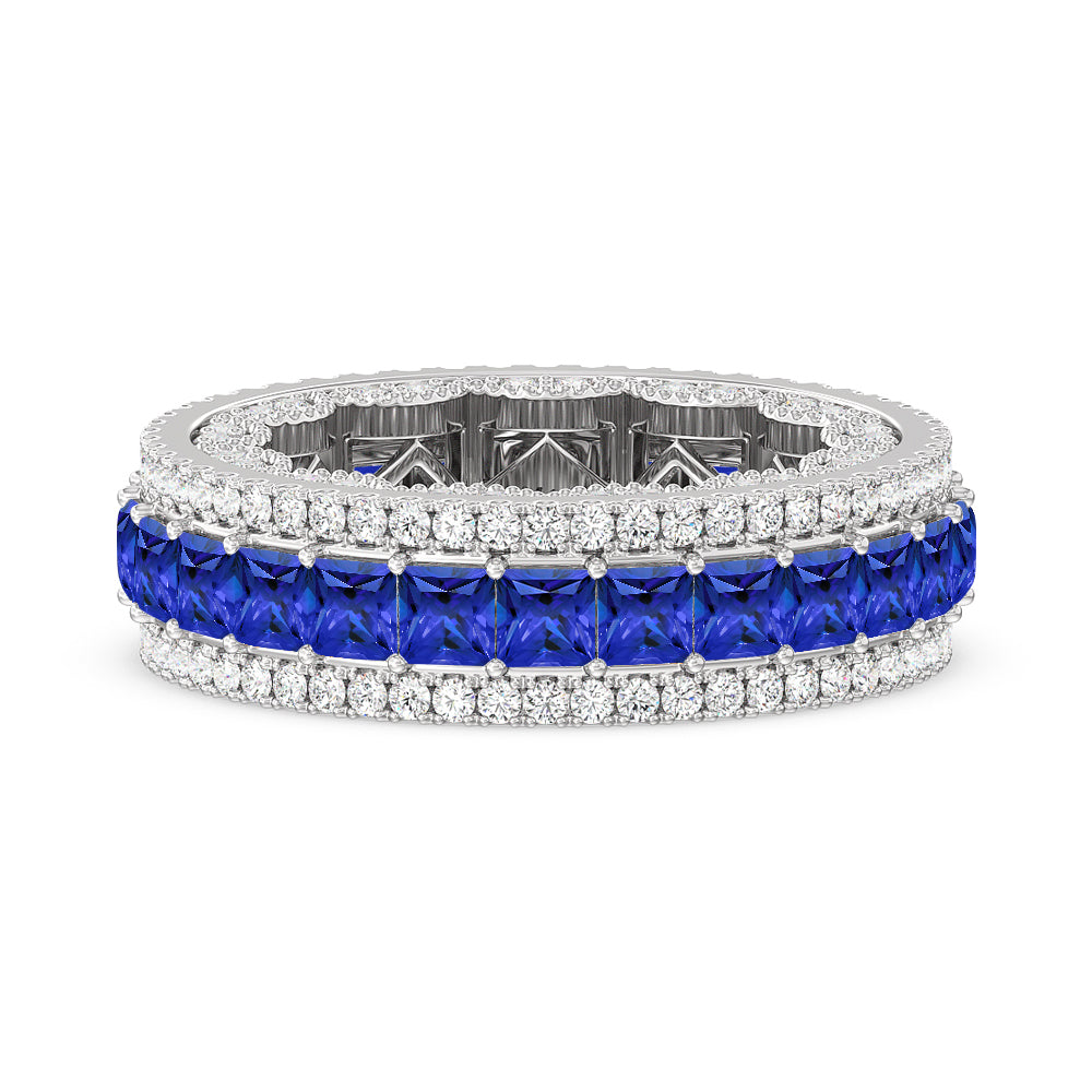 The Greenpoint Created Sapphire Princess Eternity Ring with 14KT White Gold Cut Diamond in 14KT White Gold view 1
