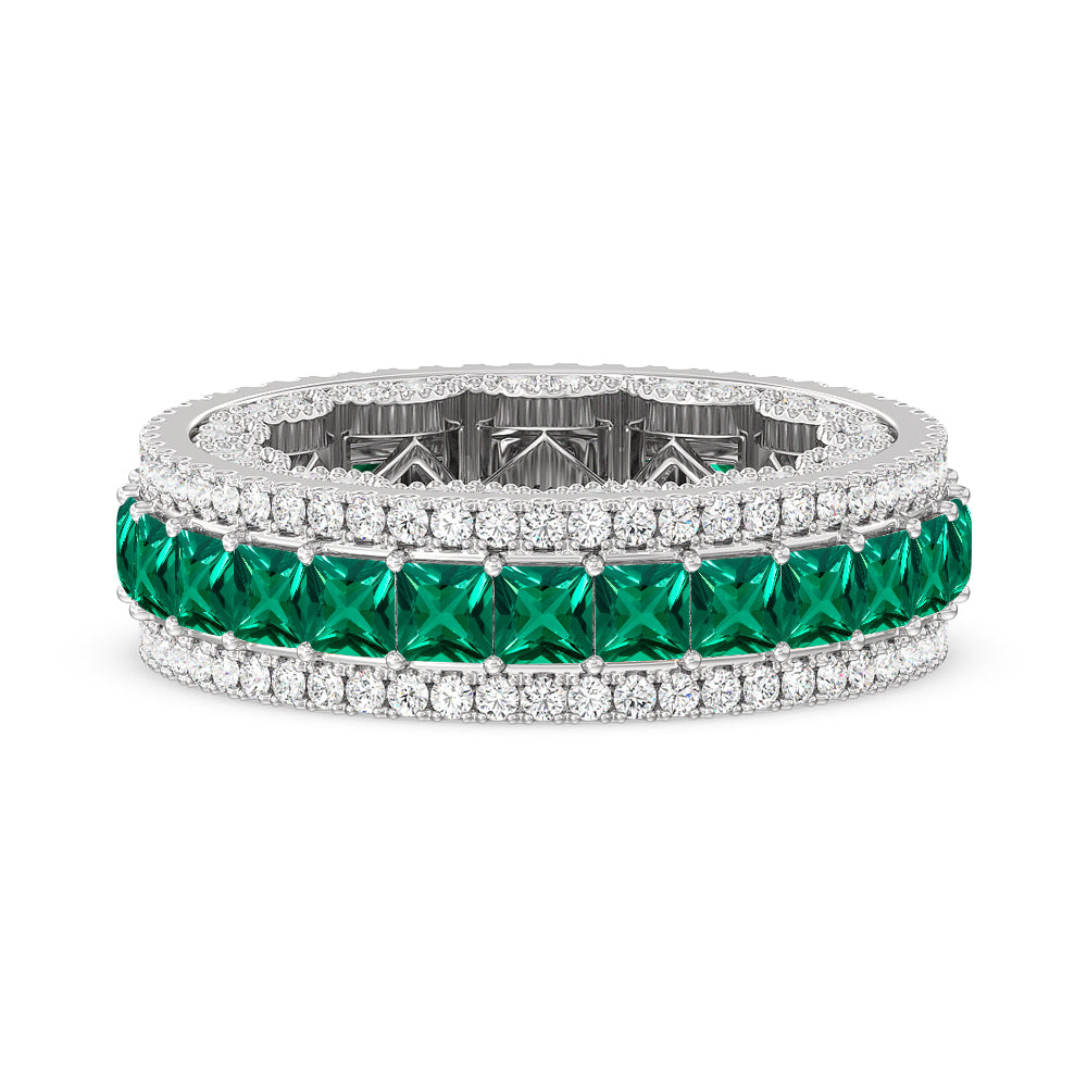 The Greenpoint Created Emerald Princess Eternity Ring with 14KT White Gold Cut Diamond in 14KT White Gold view 1
