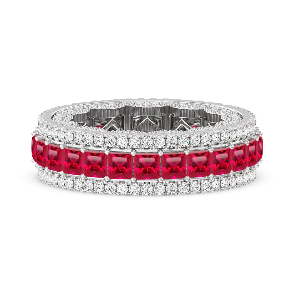 The Greenpoint Created Ruby Princess Eternity Ring with 14KT White Gold Cut Diamond in 14KT White Gold view 1
