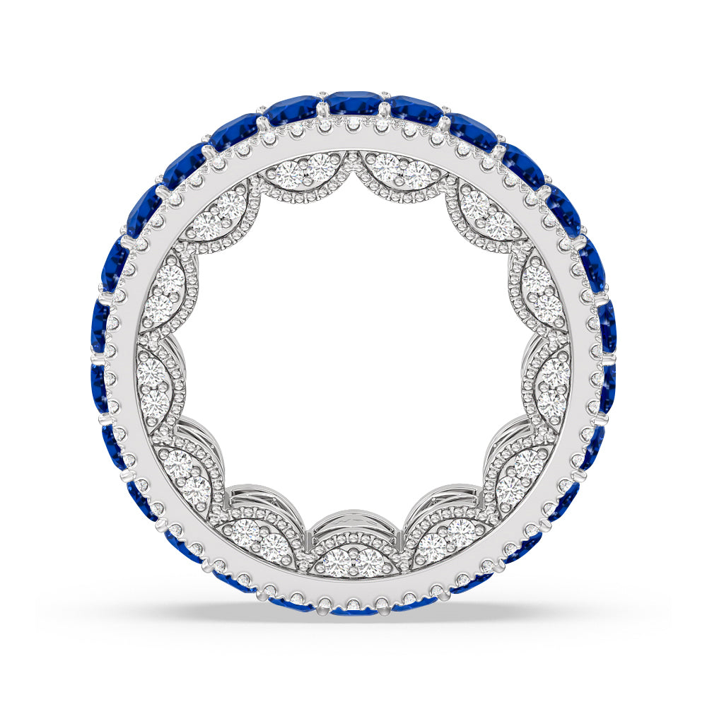 The Greenpoint Created Sapphire Princess Eternity Ring with 14KT White Gold Cut Diamond in 14KT White Gold view 3
