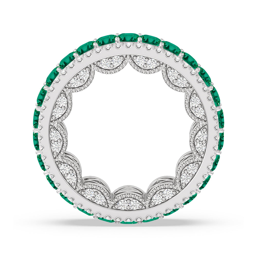The Greenpoint Created Emerald Princess Eternity Ring with 14KT White Gold Cut Diamond in 14KT White Gold view 3
