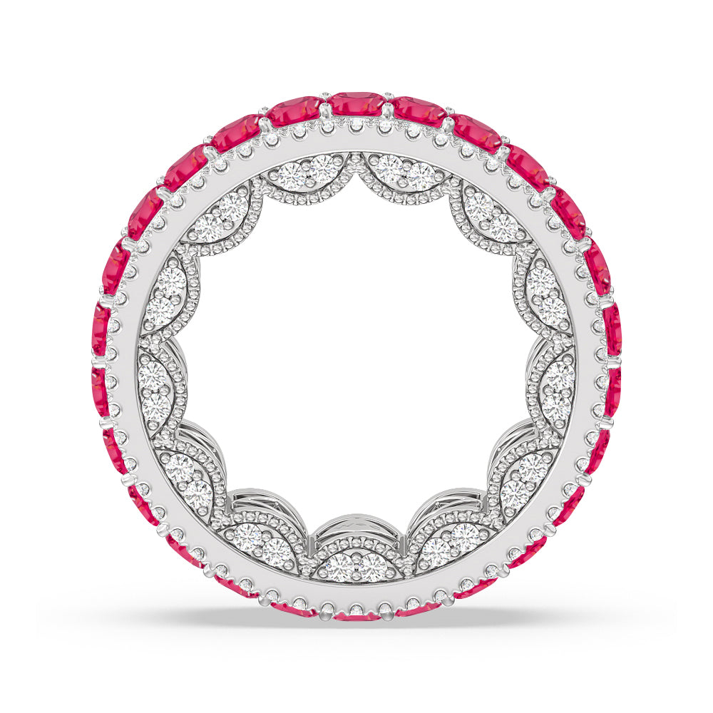 The Greenpoint Created Ruby Princess Eternity Ring with 14KT White Gold Cut Diamond in 14KT White Gold view 3
