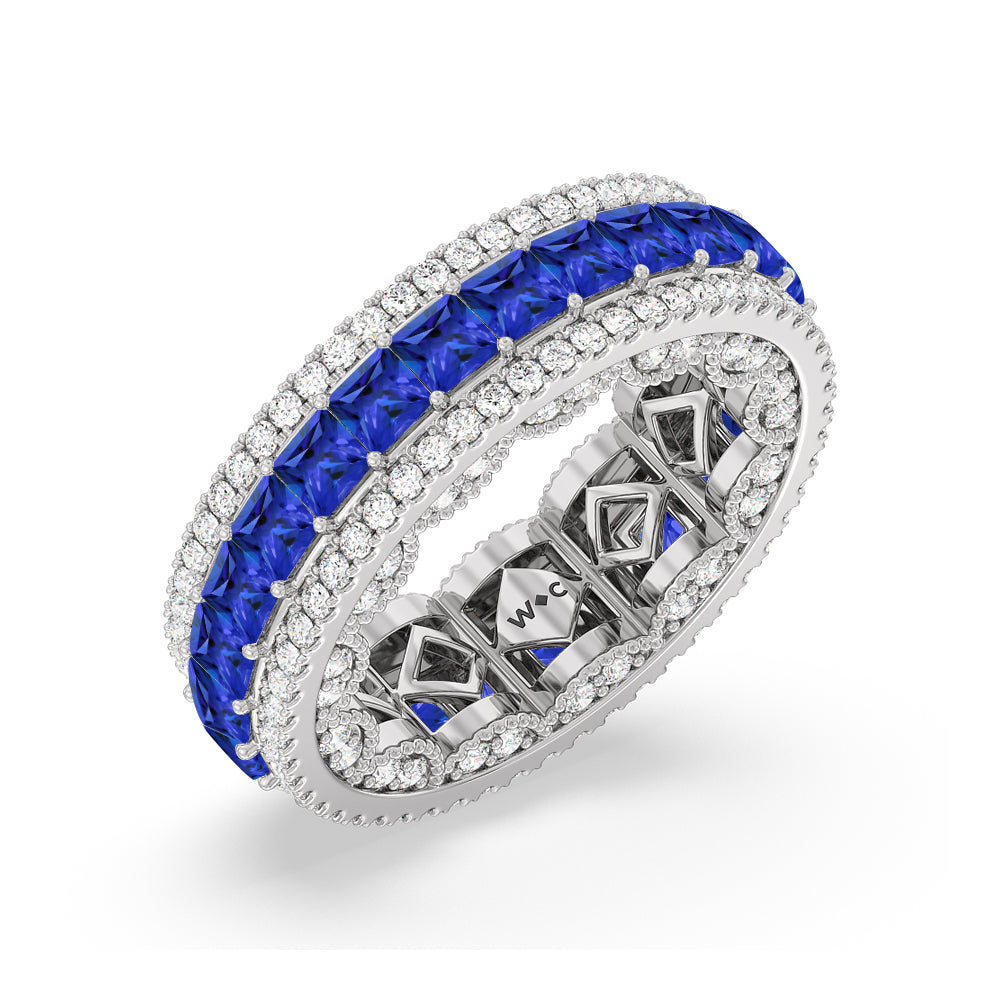 The Greenpoint Created Sapphire Princess Eternity Ring with 14KT White Gold Cut Diamond in 14KT White Gold view 2
