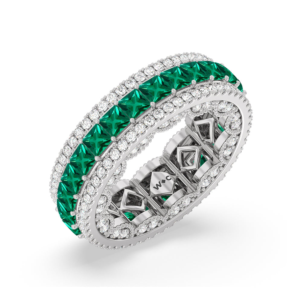 The Greenpoint Created Emerald Princess Eternity Ring with 14KT White Gold Cut Diamond in 14KT White Gold view 2
