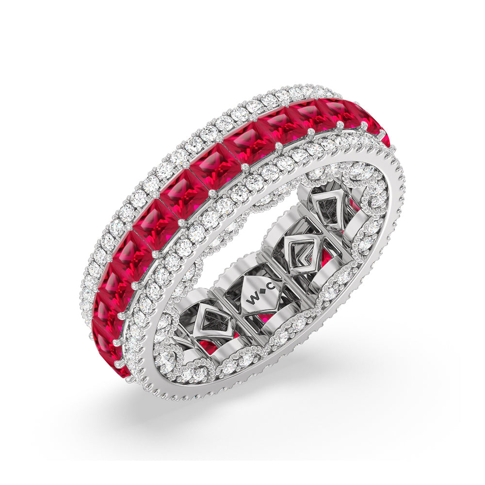 The Greenpoint Created Ruby Princess Eternity Ring with 14KT White Gold Cut Diamond in 14KT White Gold view 2

