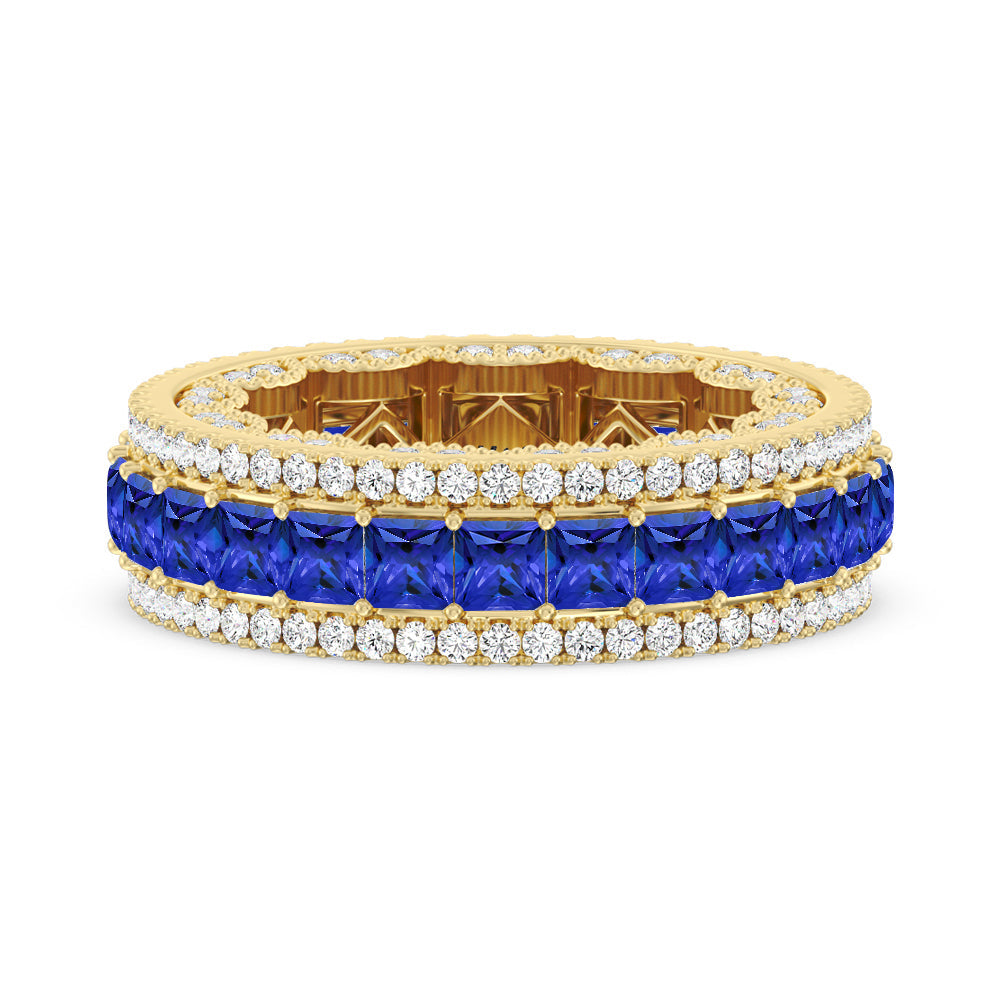 The Greenpoint Created Sapphire Princess Eternity Ring with 14KT Yellow Gold Cut Diamond in 14KT Yellow Gold view 1
