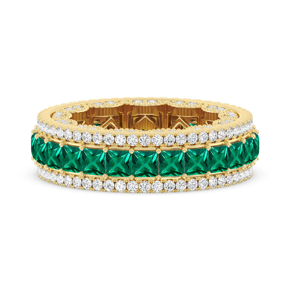 The Greenpoint Created Emerald Princess Eternity Ring with 14KT Yellow Gold Cut Diamond in 14KT Yellow Gold view 1
