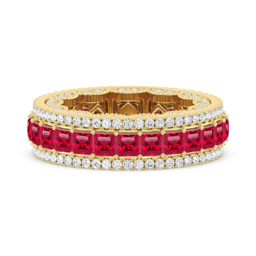 The Greenpoint Created Ruby Princess Eternity Ring with 14KT Yellow Gold Cut Diamond in 14KT Yellow Gold view 1
