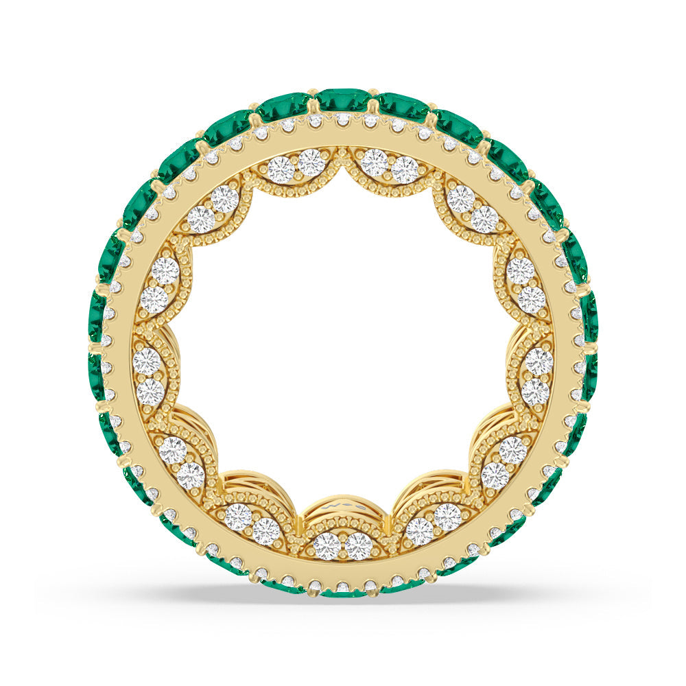 The Greenpoint Created Emerald Princess Eternity Ring with 14KT Yellow Gold Cut Diamond in 14KT Yellow Gold view 3
