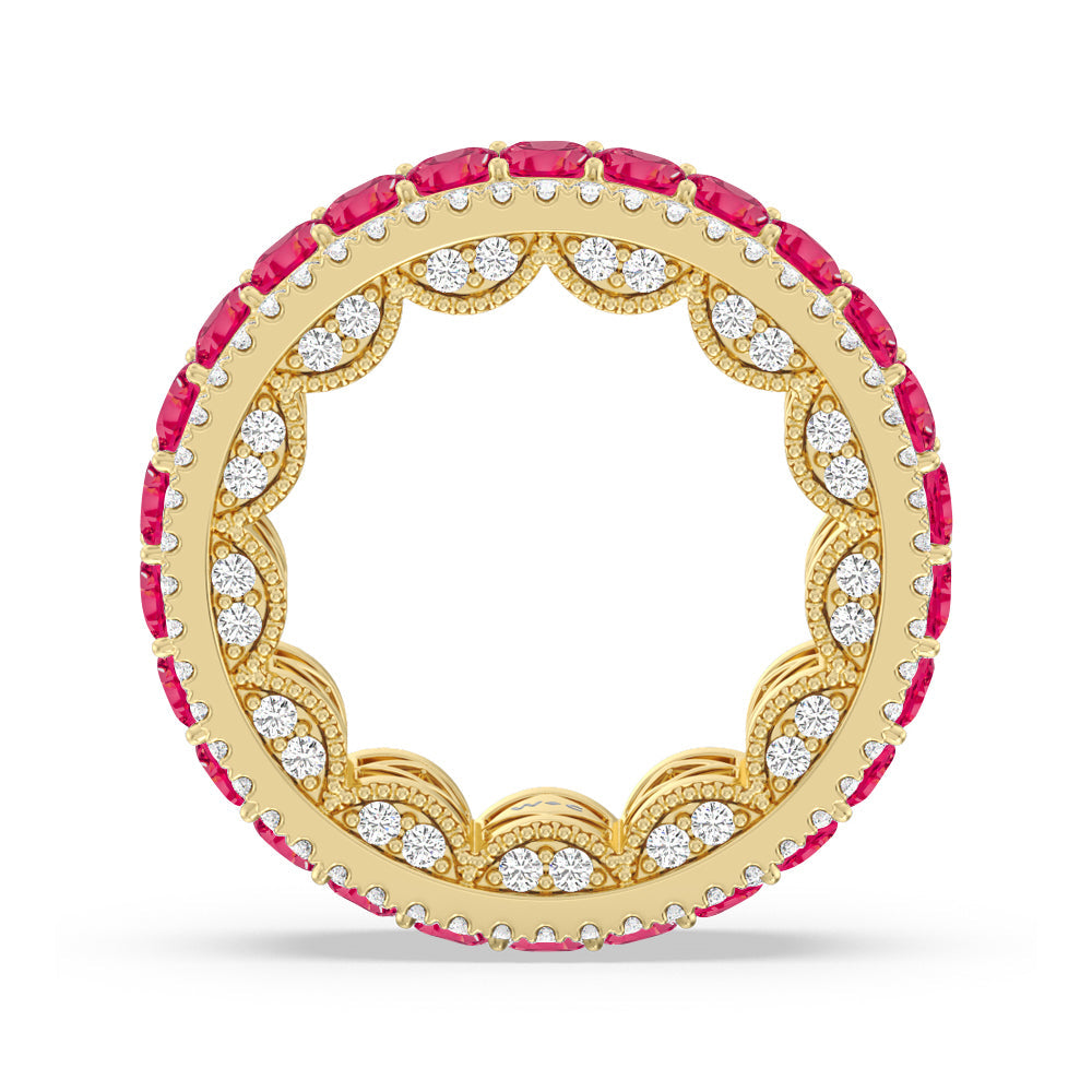 The Greenpoint Created Ruby Princess Eternity Ring with 14KT Yellow Gold Cut Diamond in 14KT Yellow Gold view 3
