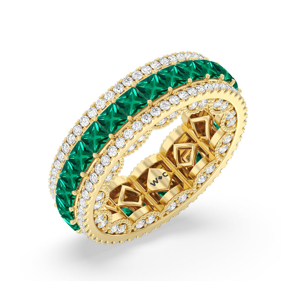 The Greenpoint Created Emerald Princess Eternity Ring with 14KT Yellow Gold Cut Diamond in 14KT Yellow Gold view 2
