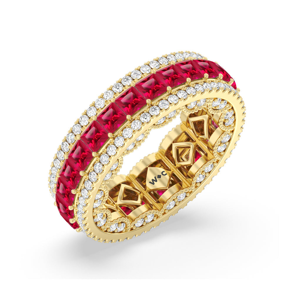 The Greenpoint Created Ruby Princess Eternity Ring with 14KT Yellow Gold Cut Diamond in 14KT Yellow Gold view 2
