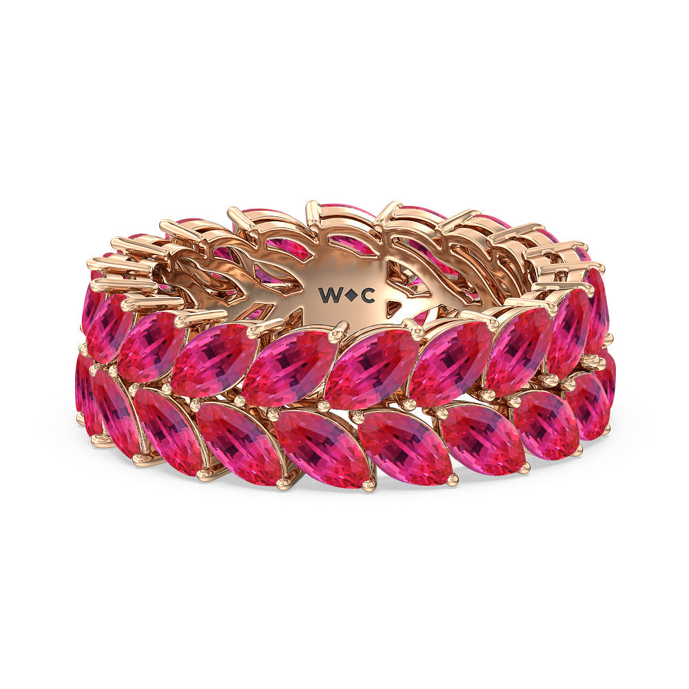 The Seagram Created Ruby Marquise Eternity Ring with 14KT Rose Gold Cut Diamond in 14KT Rose Gold view 1
