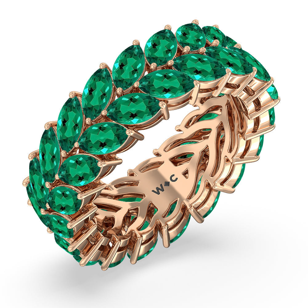 The Seagram Created Emerald Marquise Eternity Ring with 14KT Rose Gold Cut Diamond in 14KT Rose Gold view 2
